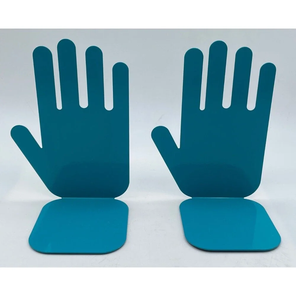 Jonathan Adler Hand Bookends Teal Blue Metal Sculptural Modern Retired Pair